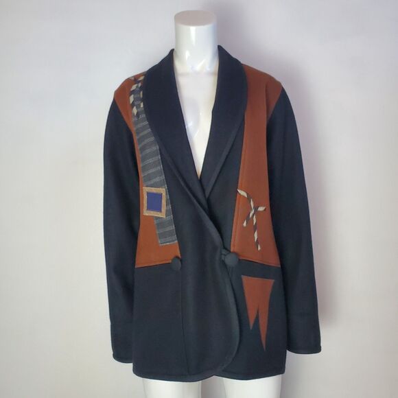 Vintage 90's Beppa Black Patchwork Wool Jacket - Picture 1 of 7